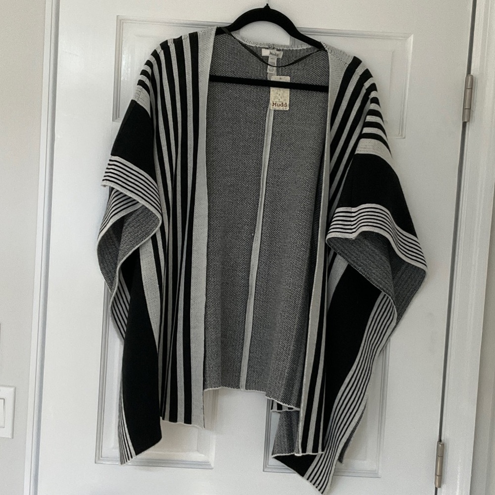 Mudd Monochrome Black and White Vertical Striped Poncho